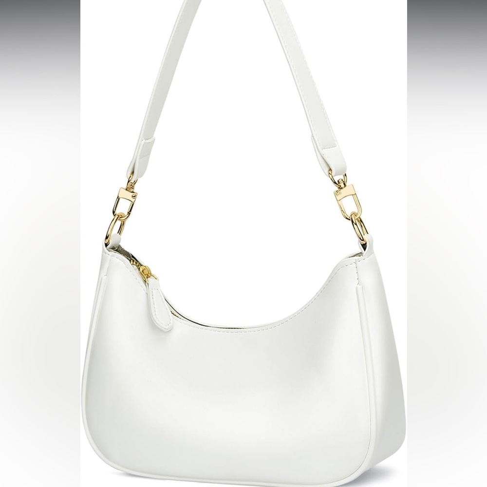 Chic White Shoulder Bag with Gold Accents